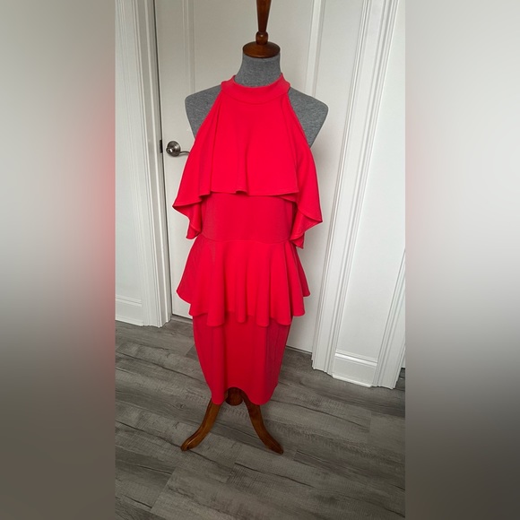 EUC 3X Bright Coral Peplum Cocktail Dress - Picture 1 of 4